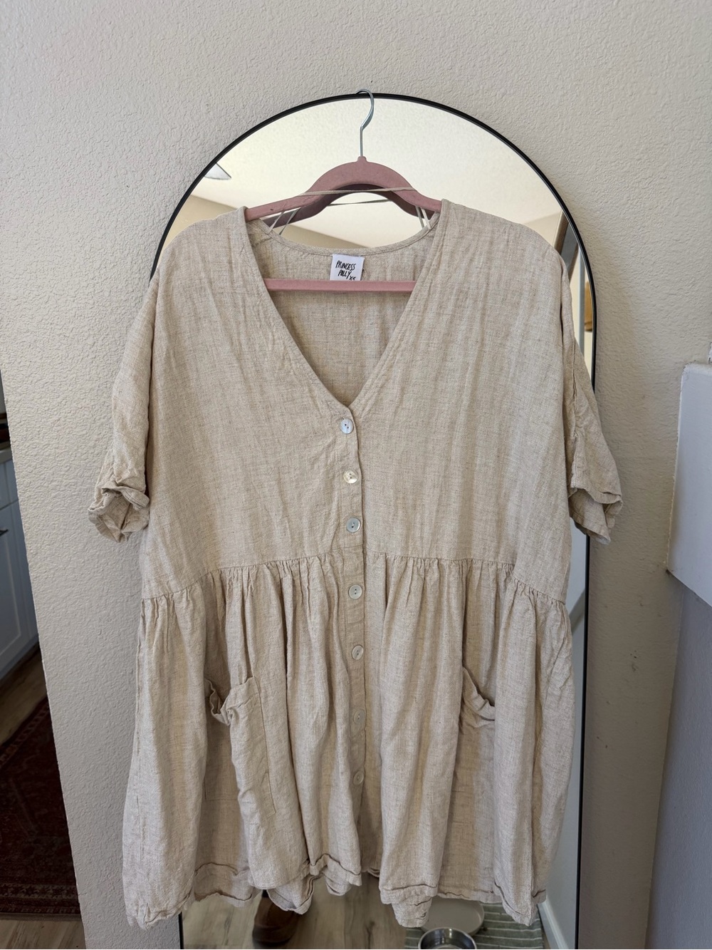 Princess Polly Oatmeal Oversized Babydoll Mini Dress w/ Pockets